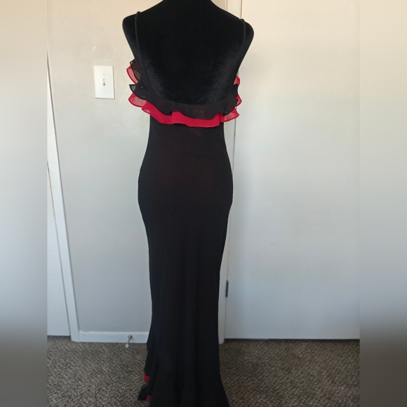 vintage Betsy & Adam By Jaslene black red hi-low ruffle cocktail dress 6 - Picture 7 of 10